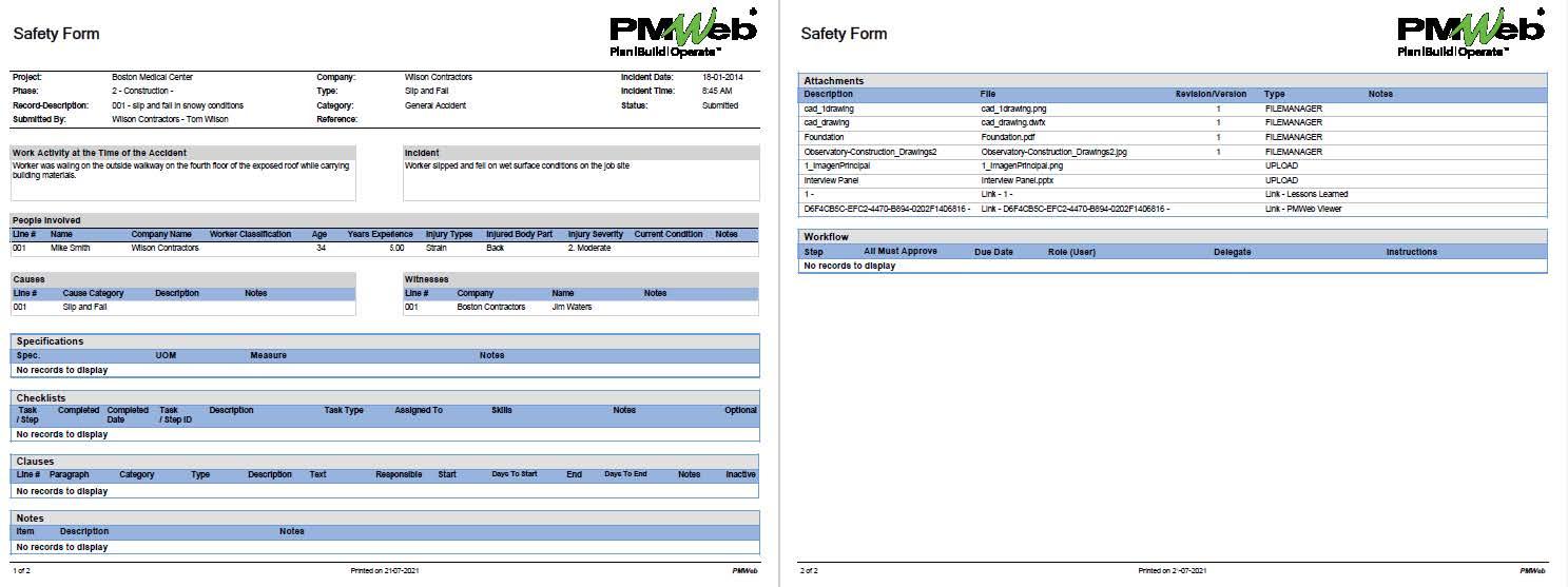 PMWeb 7 Safety Form