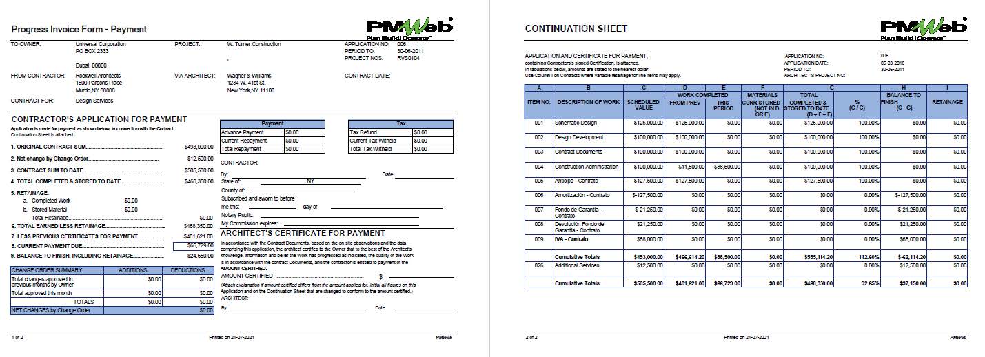 PMWeb 7 Progress Invoice Form Payment 
Continuation Sheet 