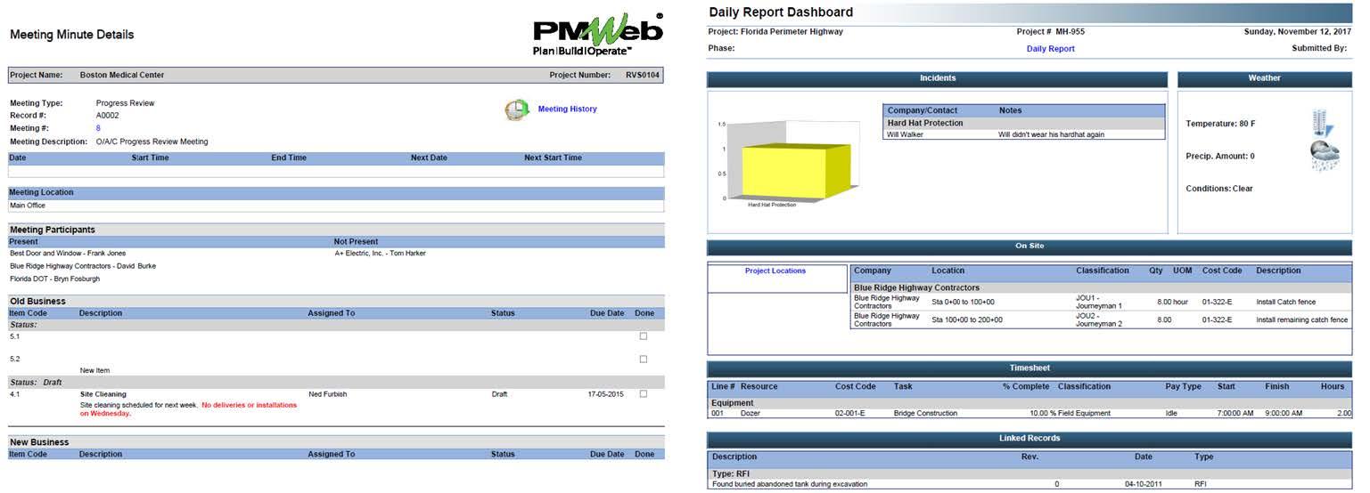 PMWeb 7 Meeting Minute Details 
Daily Report Dashboard 