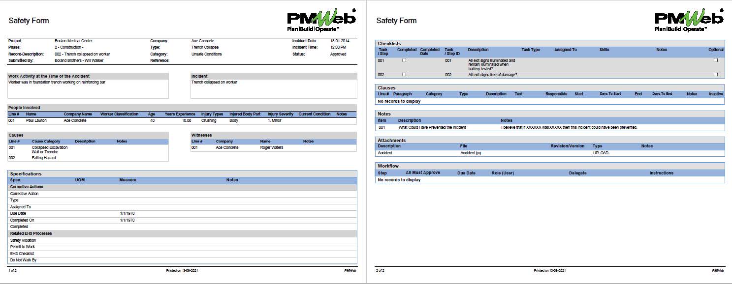 PMWeb 7 Safety Form