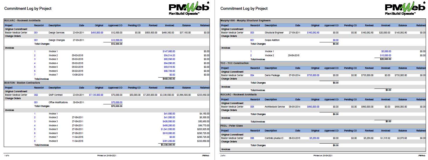 PMWeb 7 Commitment Log By Project 