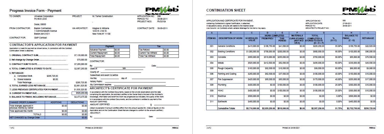 PMWeb 7 Progress Invoice Form Payment 
Continuation Sheet 