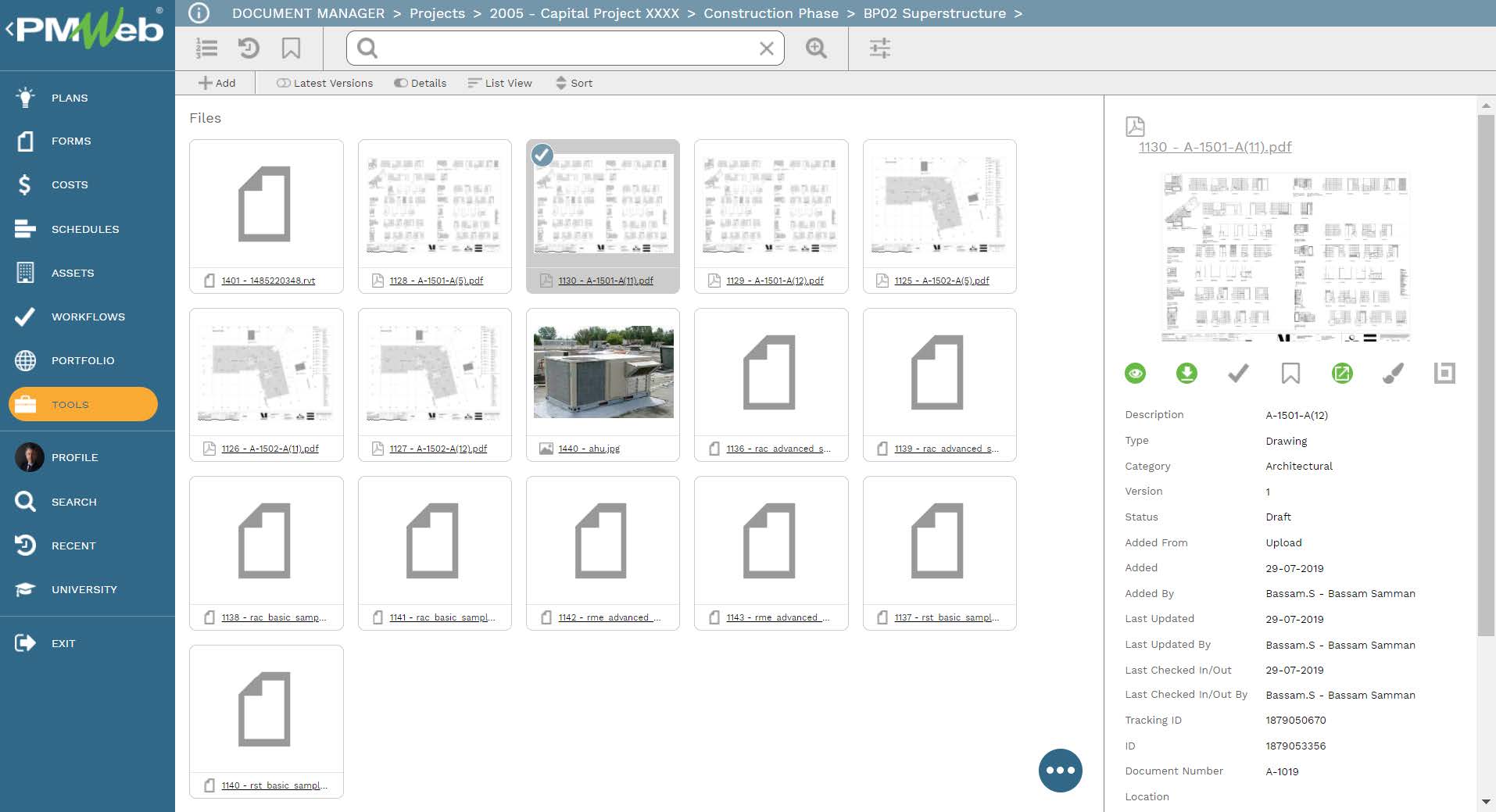 PMWeb 7 Document manager Projects Capital Project Construction Phase BP02 Superstructure 