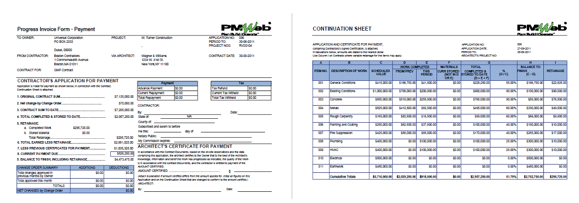 PMWeb 7 Progress Invoice Form Payment 
Continuation Sheet 