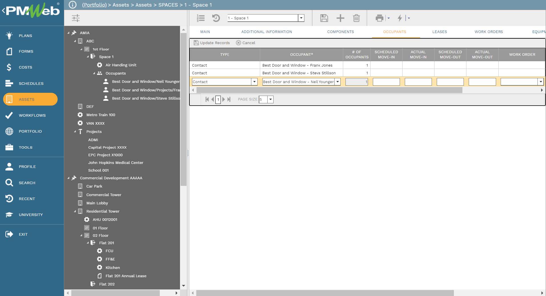 PMWeb 7 Assets AssetsSpaces 1 Space 1
Occupants