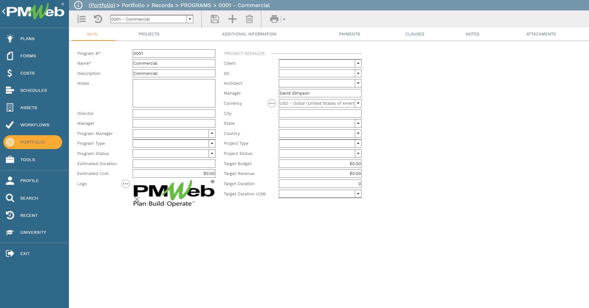 PMWeb 7 Portfolio Records Programs Commercial 
Main