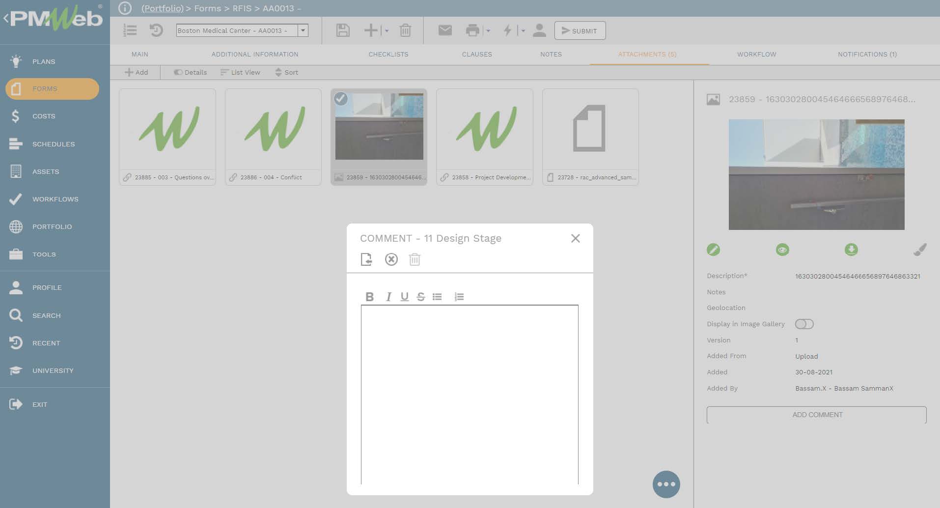 PMWeb 7 Forms RFIs Attachments 
Commet Design