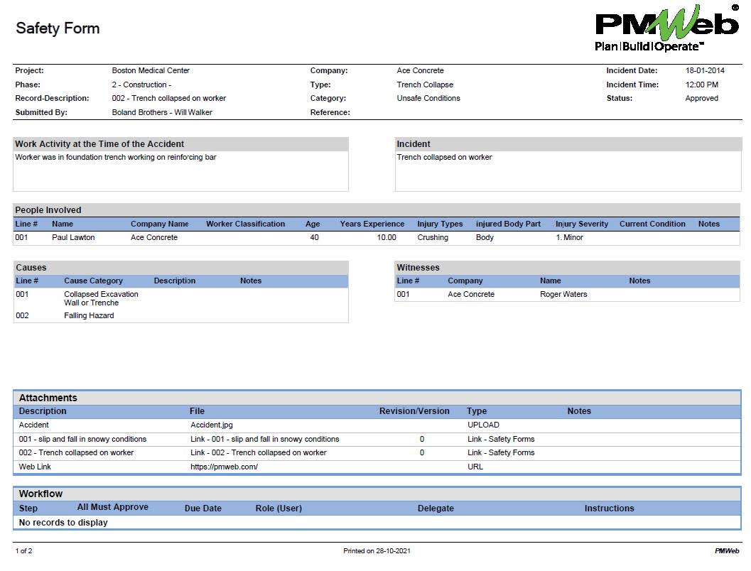 PMWeb 7 Safety Form