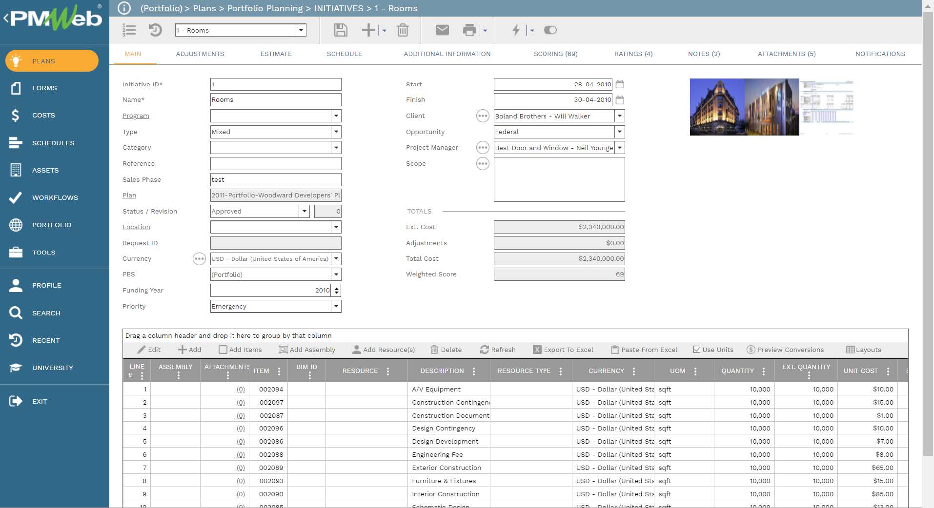 PMWeb 7 Plans Portfolio Planning Initiative Rooms for Profit Investment Ratio