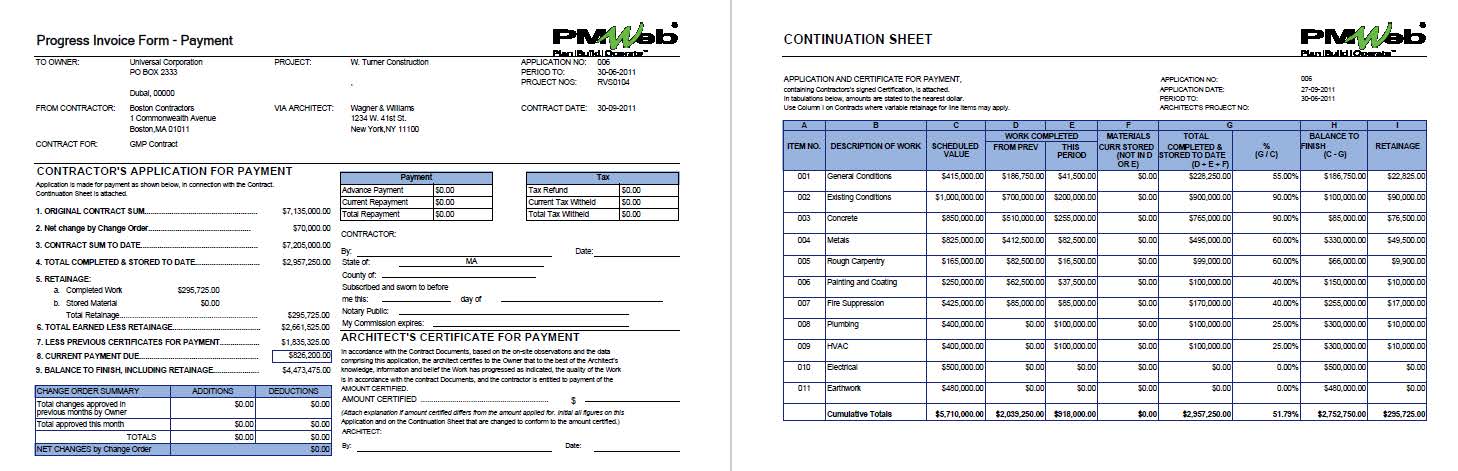 PMWeb 7 Progress Invoice Form Payment 
Continuation Sheet 