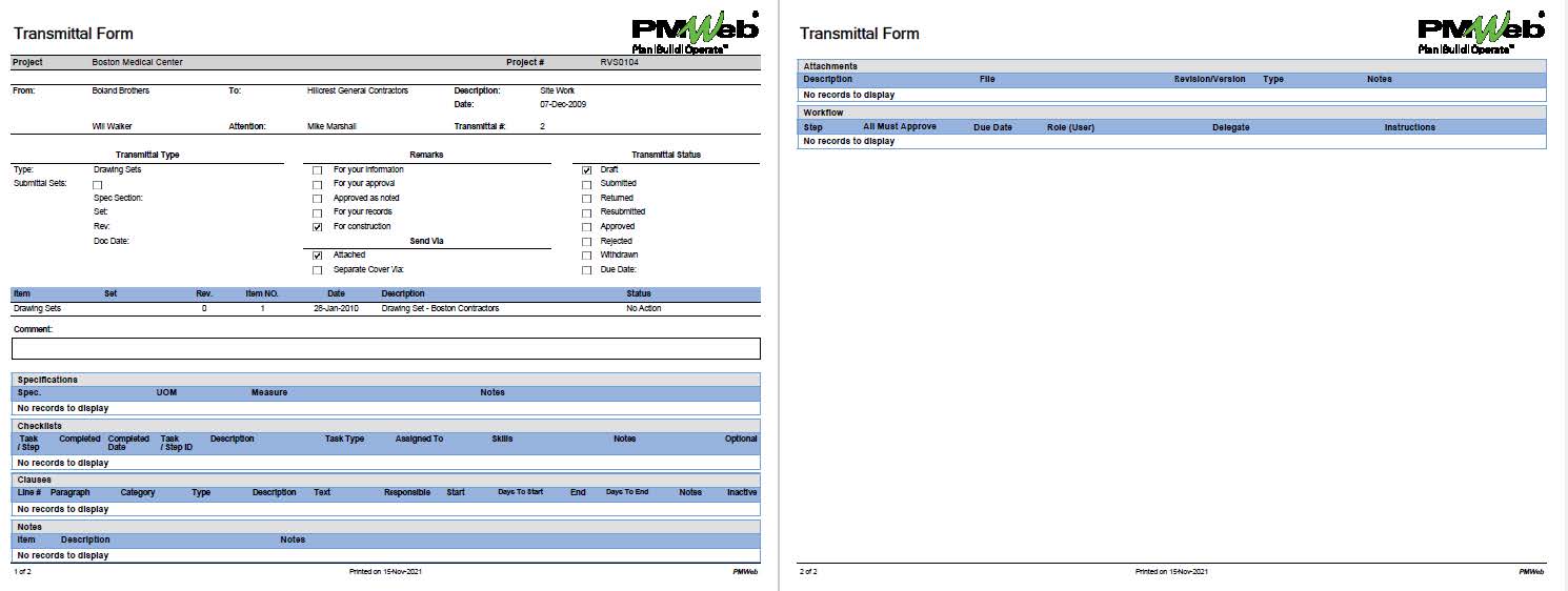 PMWeb 7 Transmittal Form 