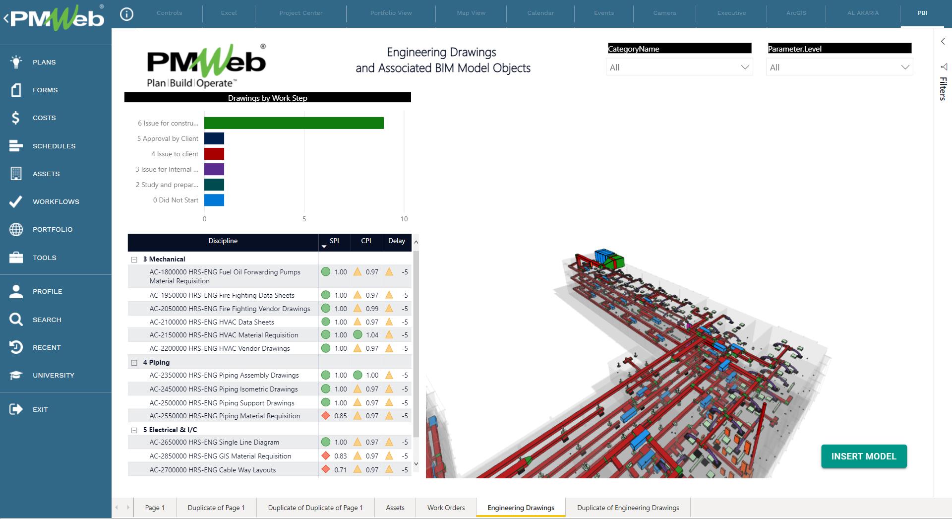 PMWeb 7 Engineering Drawings and Associated BIM Model Objects 