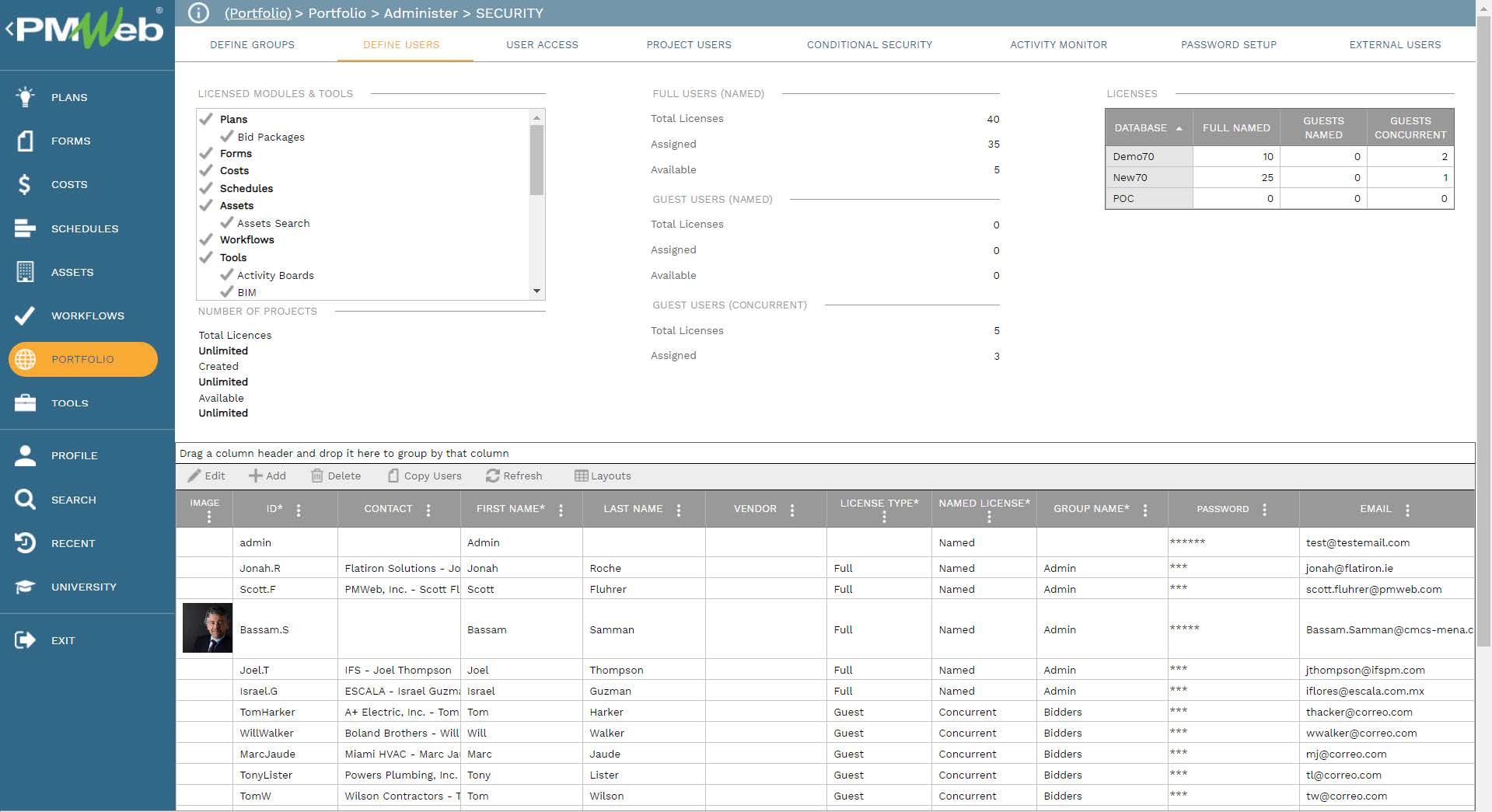 PMWeb 7 Portfolio Administer Security 
Define Users 