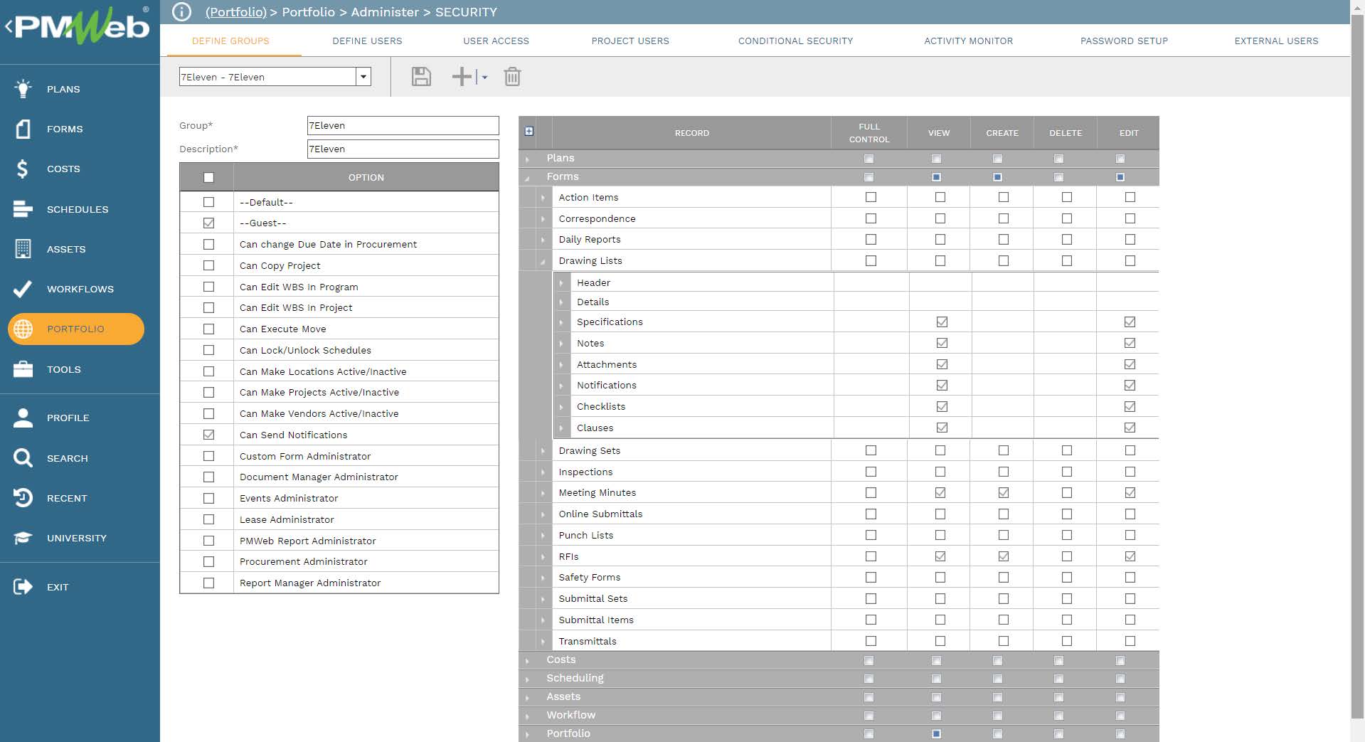 PMWeb 7 Portfolio Administer Security 
Define Groups