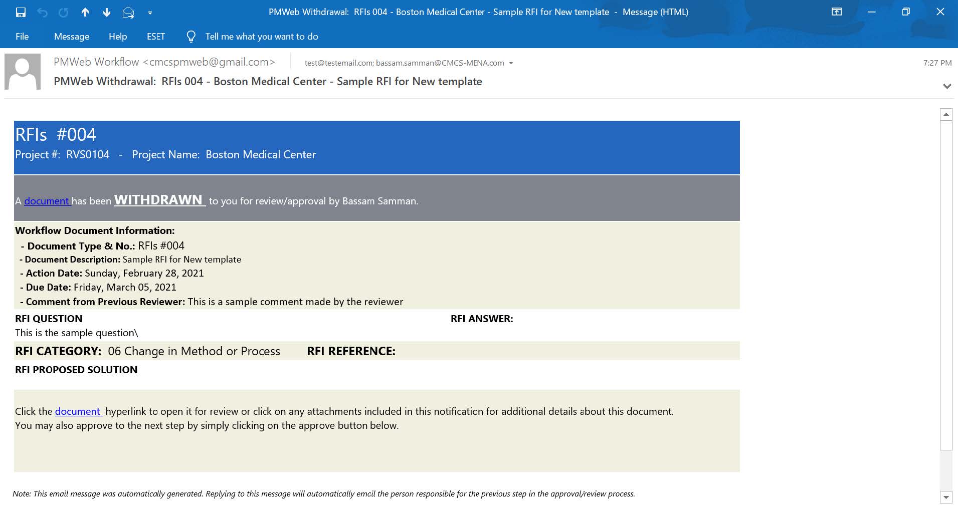 PMWeb 7 Withdrawal RFIs Boston Medical Center Sample RFI for New Template 