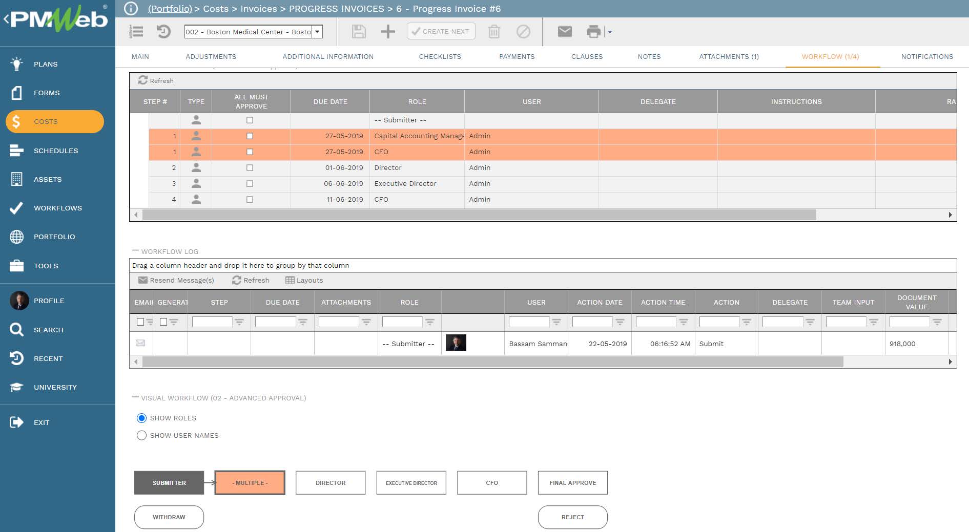 PMWeb 7 Costs Invoices Processes Invoices Progress Invoice 
Workflow 