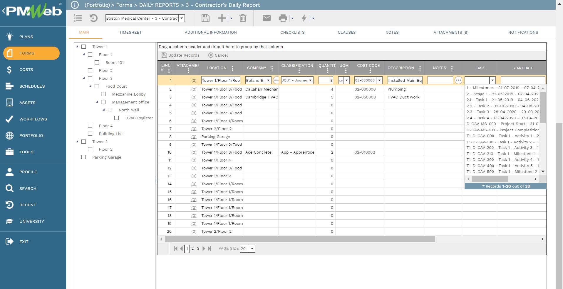 PMWeb 7 Forms Daily Reports Contractors Daily Report 
Main 