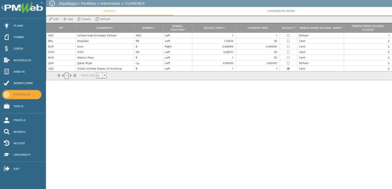 PMWeb 7 Portfolio Administer Currency 
General 