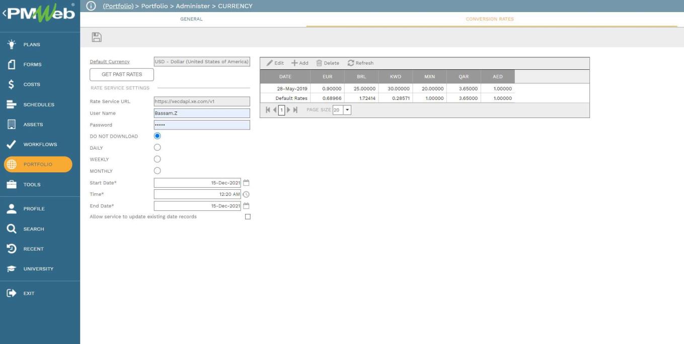 PMWeb 7 Portfolio Administer Currency 
Conversion Rates