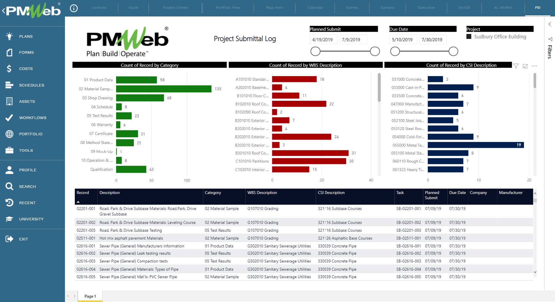 PMWeb 7 Project Submittal Log 