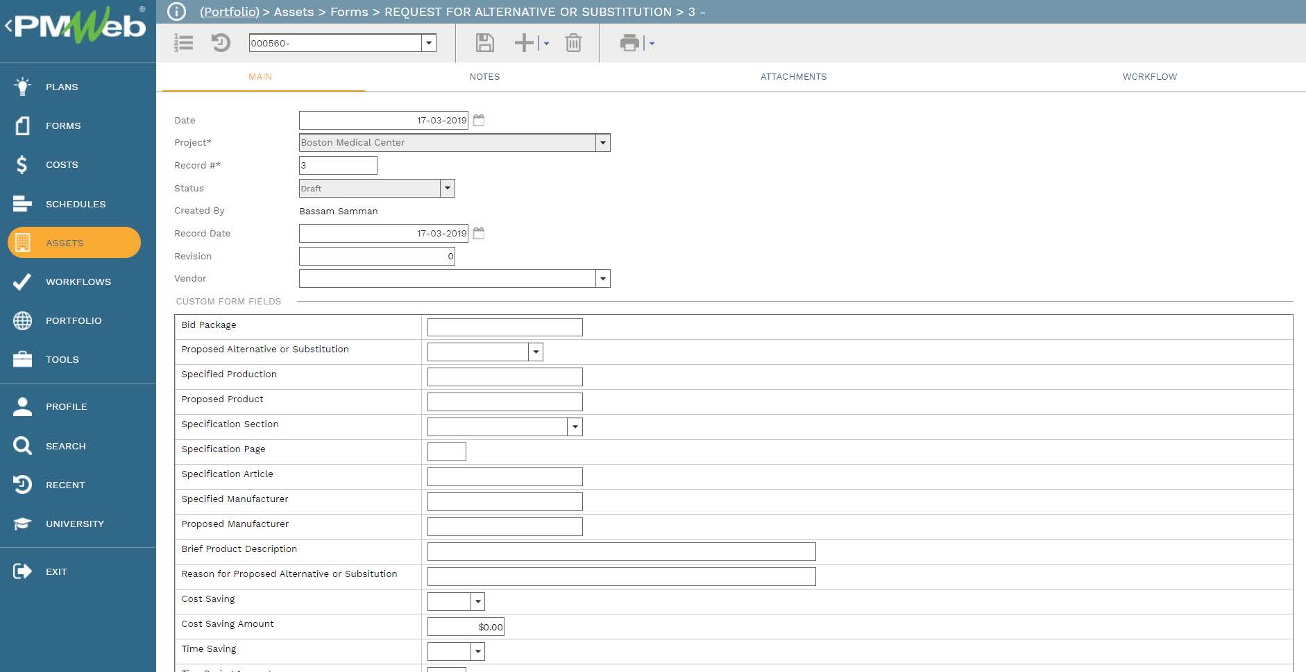 PMWeb 7 Assets Forms Request For Alternative or Substitution 
Main