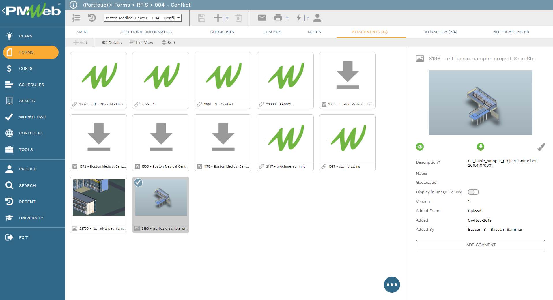 PMWeb 7 Forms RFIS Conflict 
Attachment 