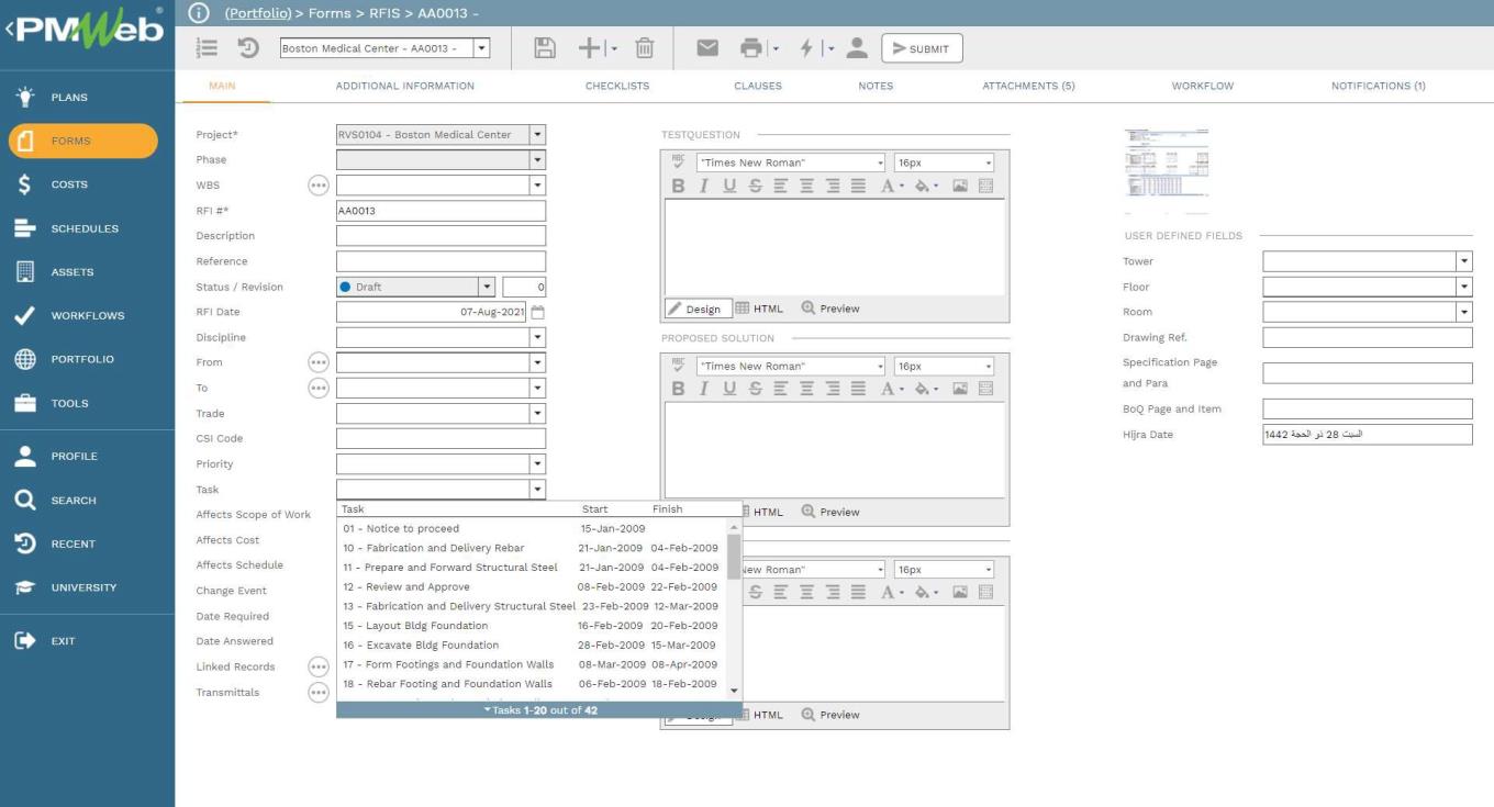 PMWeb 7 Forms RFIs AA0013
Main 