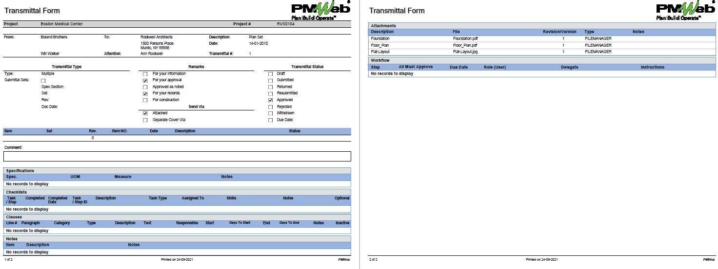 PMWeb 7  Transmittal Form