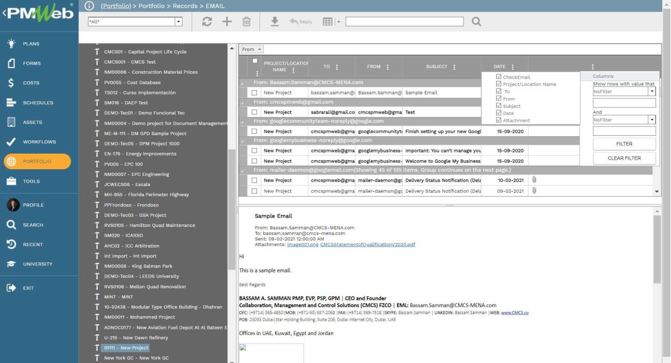 PMWeb 7 Portfolio Records Email