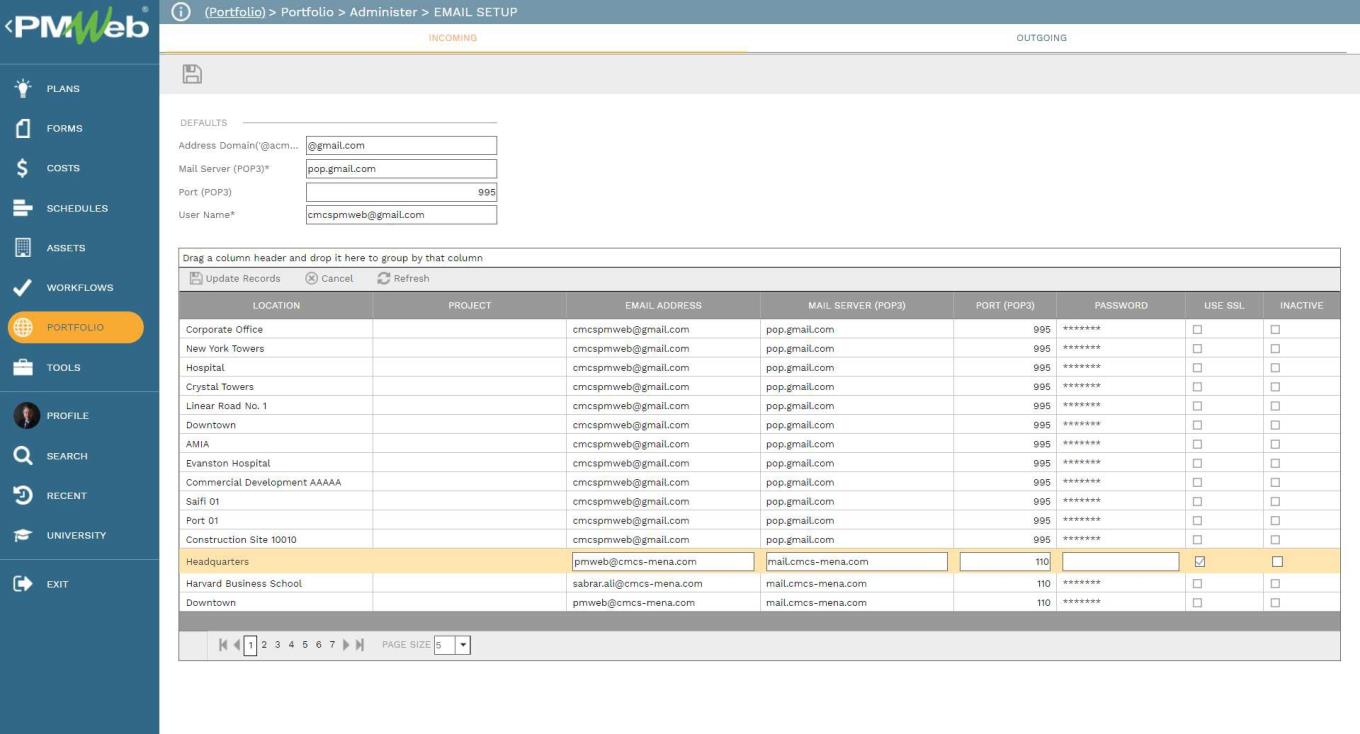 PMWeb 7 Portfolio Administer Email Setup 
Incoming 