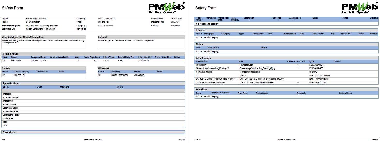 PMWeb 7 Safety Form