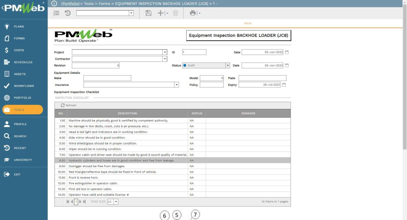 PMWeb 7 Tools Forms Equipment Inspection Backhoe Loader (JCB)
Main