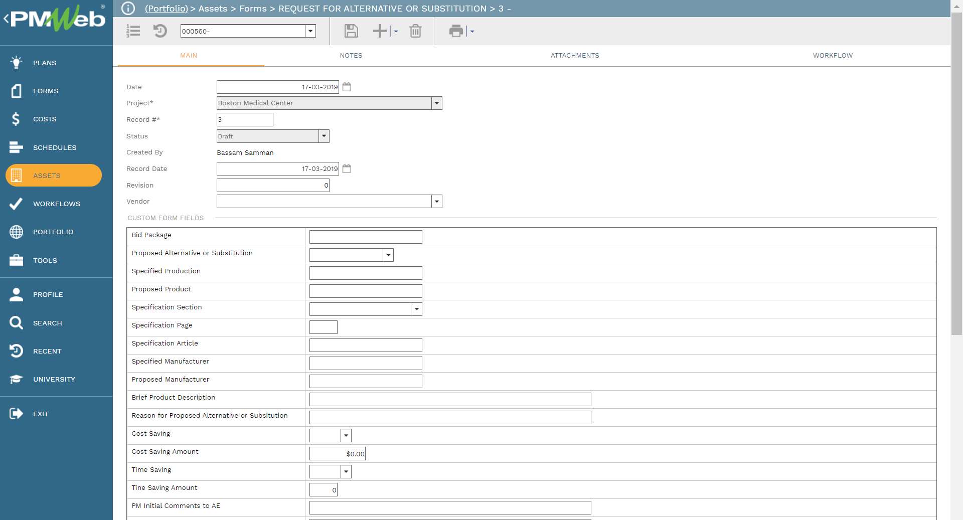 PMWeb 7 Assets Forms Request For alternative or Substitution 
Main