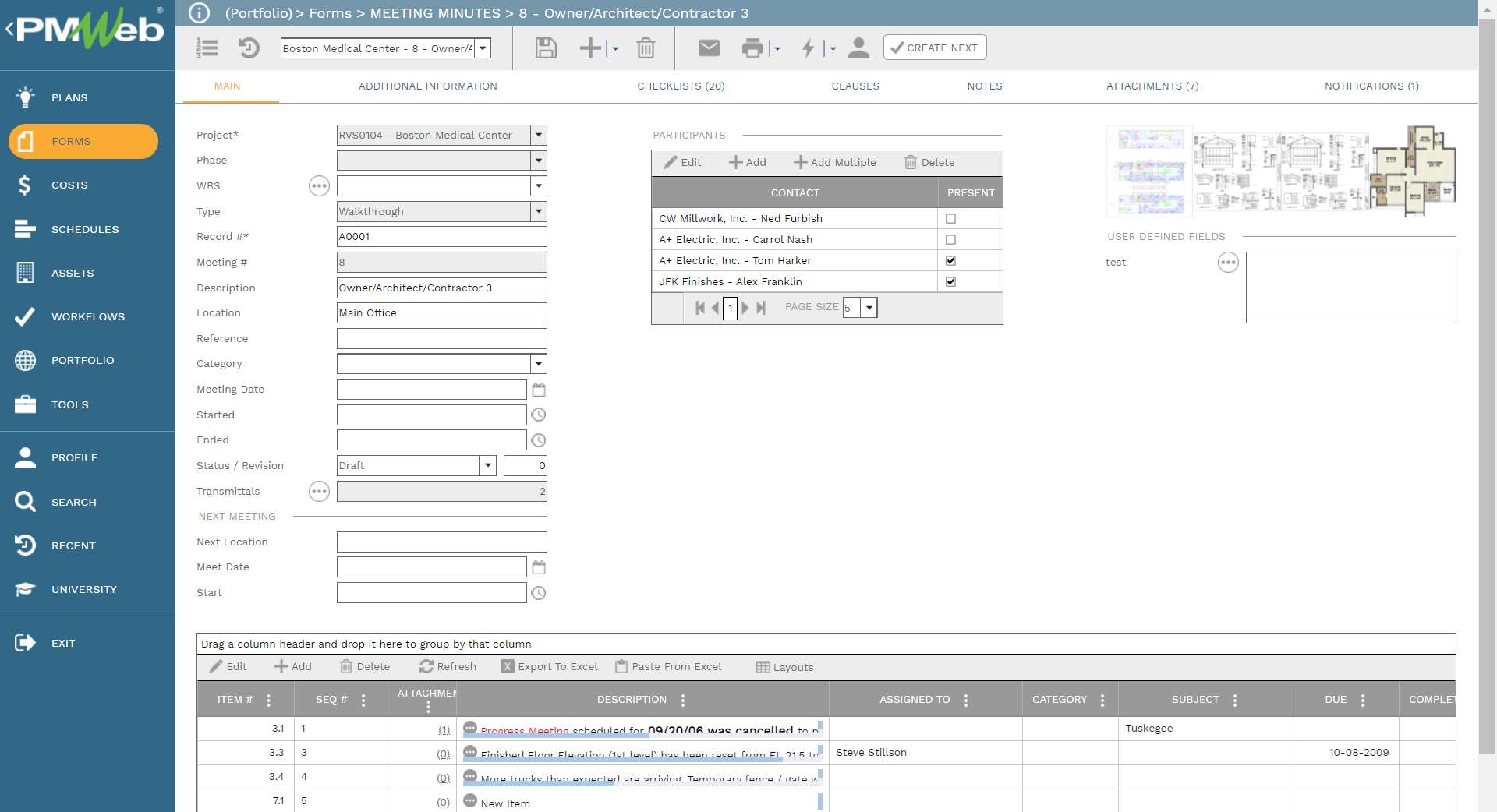 PMWeb 7 Forms Meeting Minutes Owner/Architect/Contractor 3
Main