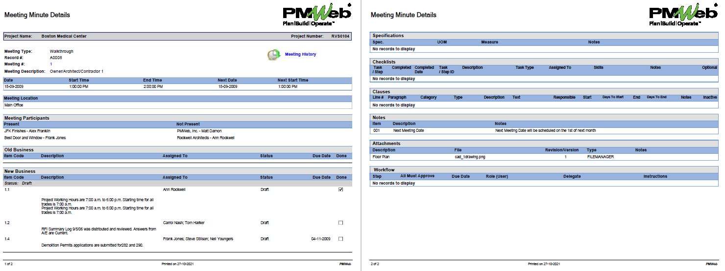 PMWeb 7 Meeting Minute Details 