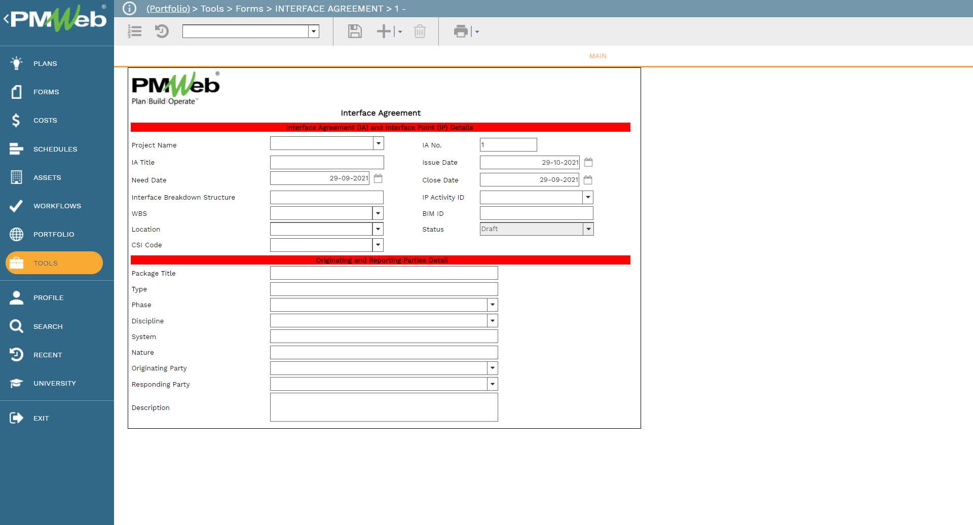 PMWeb 7 Tools Forms Interface Agreement 1 
Main