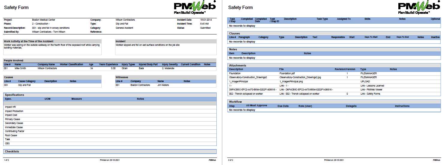 PMWeb 7 Safety Form