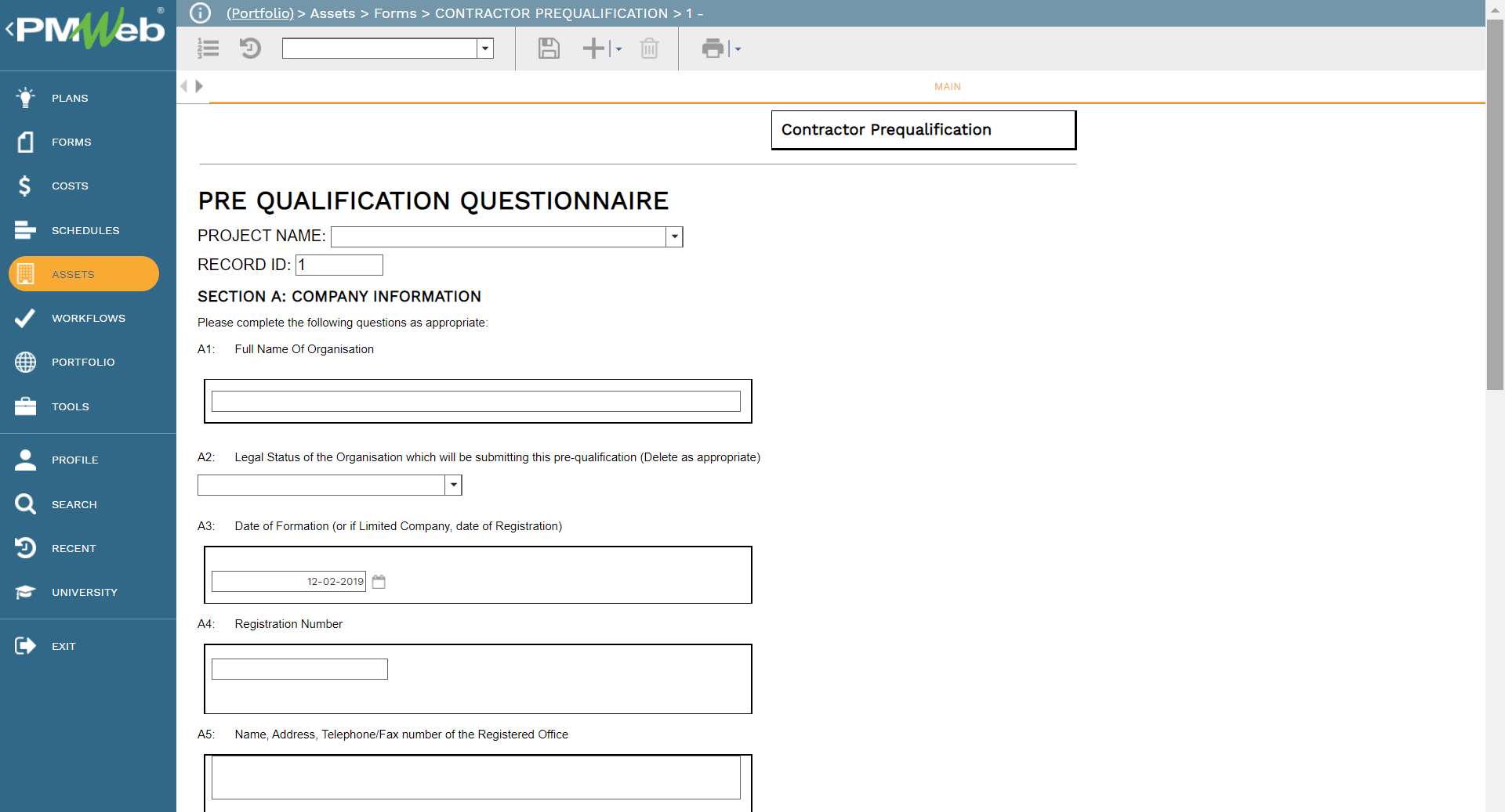 PMWEB 7 Assets Form Contractor Prequalification document