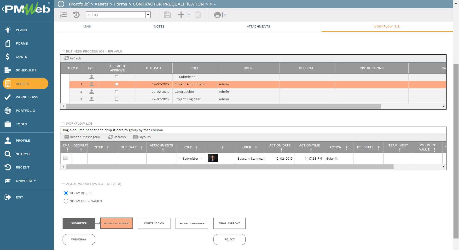 PMWEB 7 Assets Form Contractor Pre-qualification document