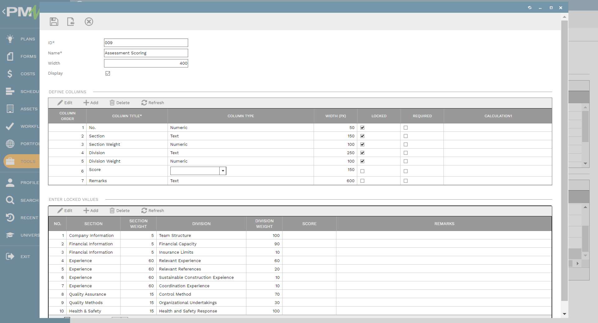 PMWEB 7 Assets Form Contractor Pre-qualification 
Template