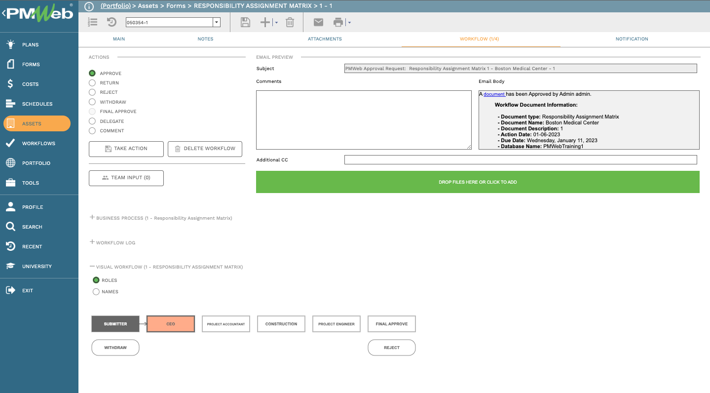 PMWeb7 Assets Forms Responsibility Assignment Matrix 
Workflow 