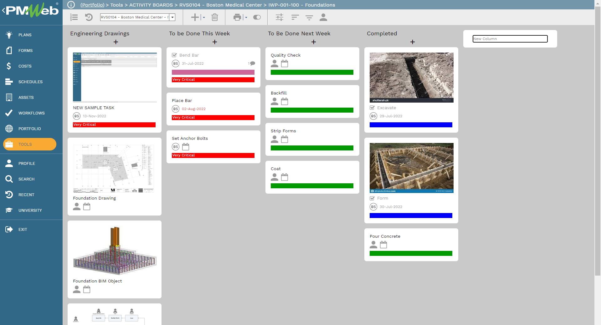 PMWeb 7 Tools Activity Boards RVS0104 Boston medical Center IWP-001-109-Foundation