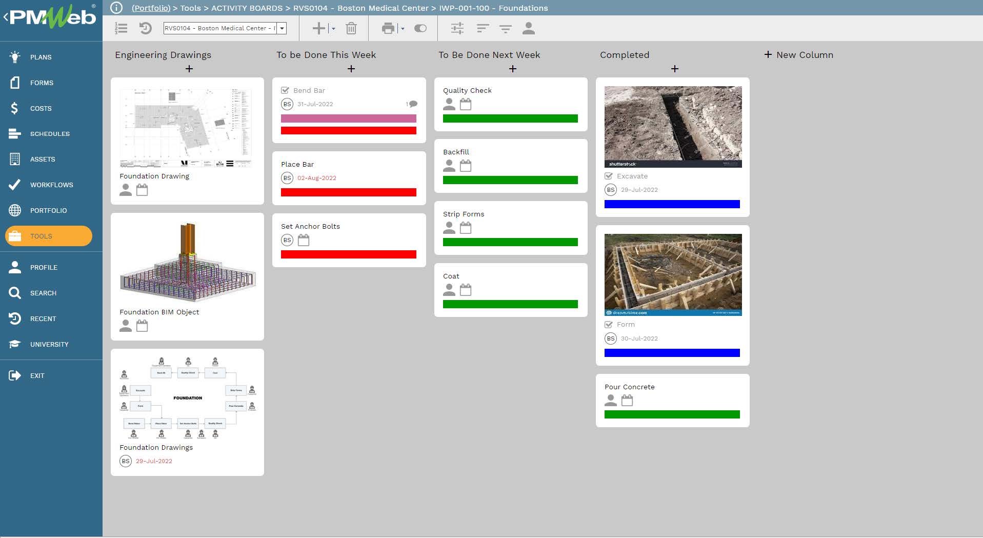 PMWeb 7 Tools Activity Boards RVS0104 Boston medical Center IWP-001-109-Foundation