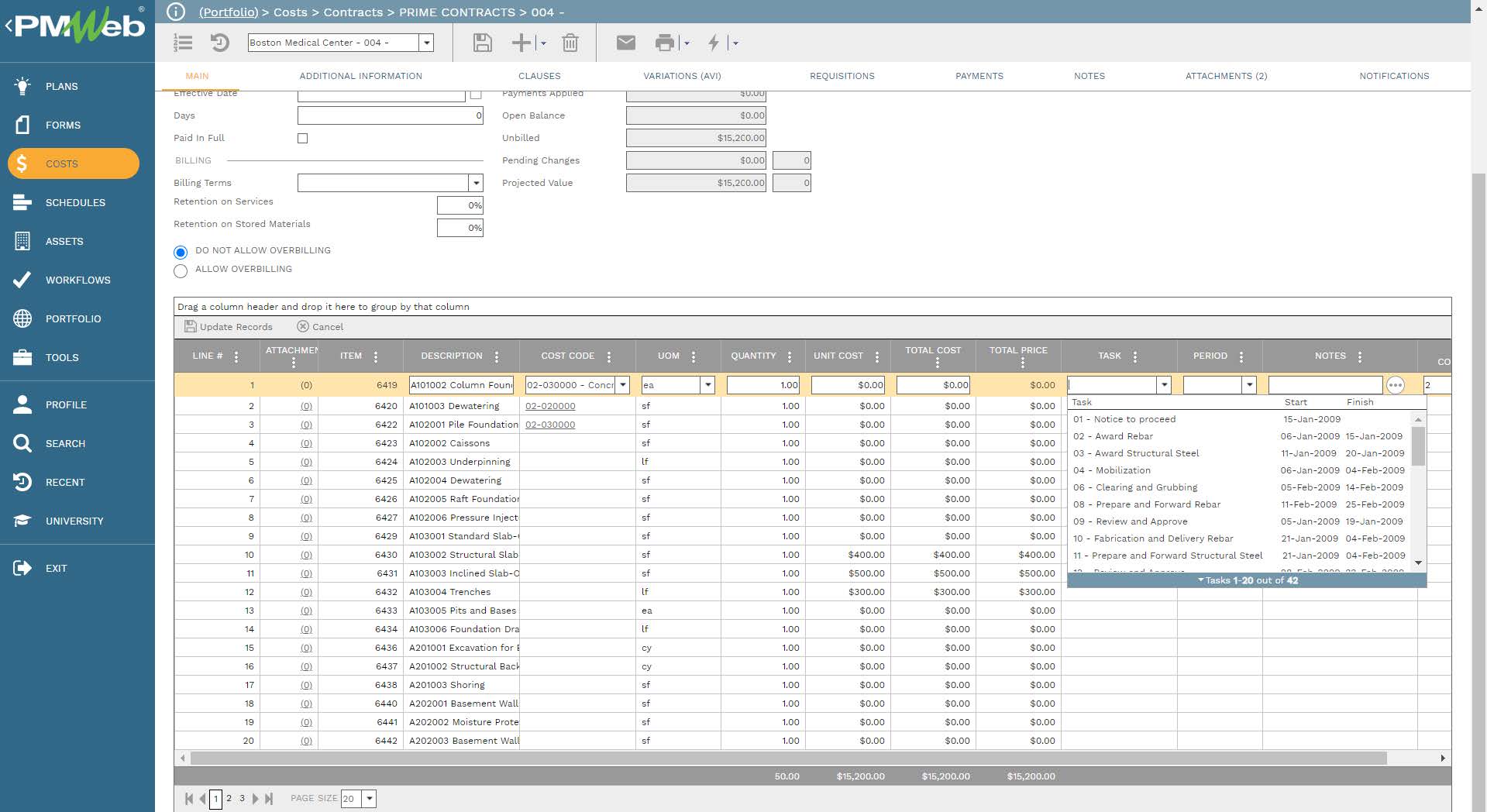 PMWeb 7 Costs Contracts Prime Contracts
Main