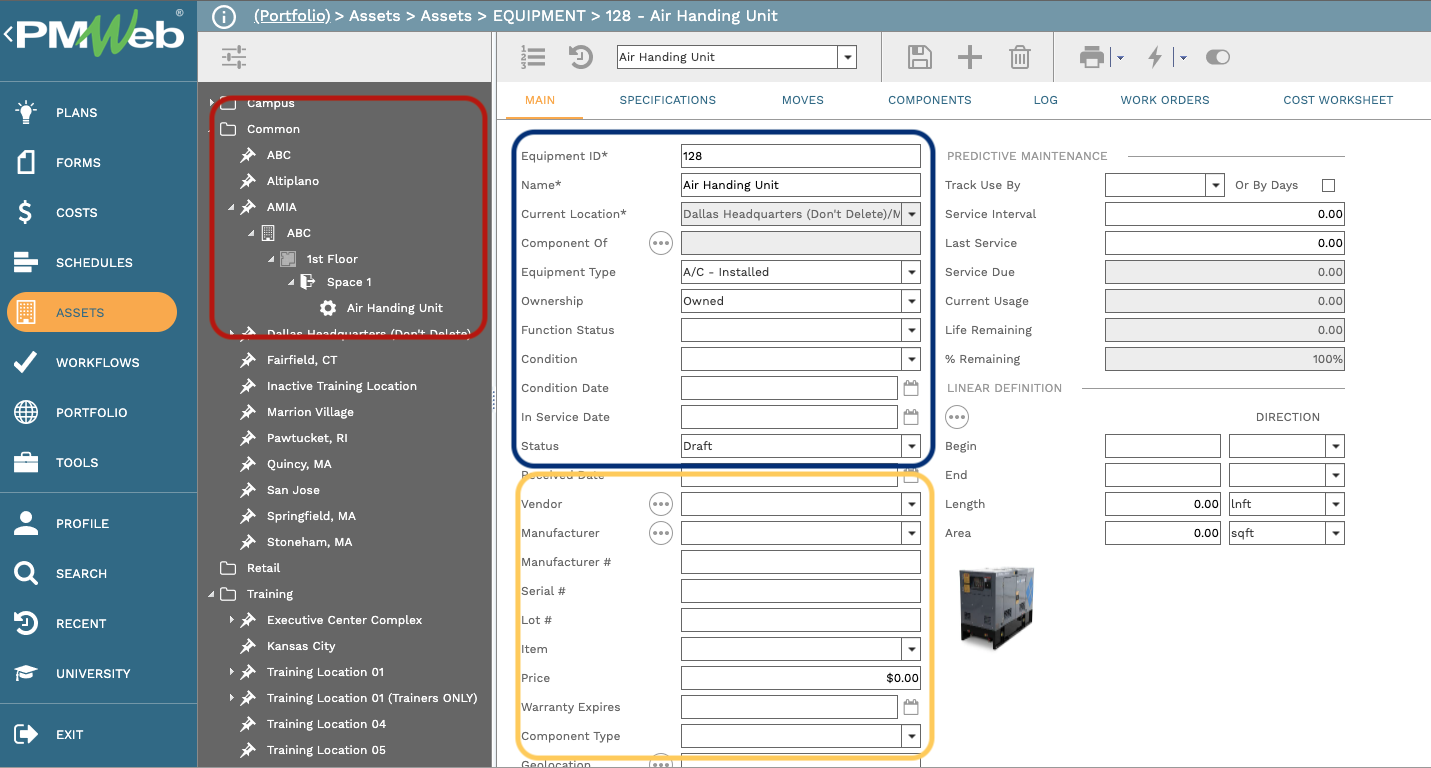 PMWeb 7 Assets Assets Equipment 
Air Handing Unit 
Main