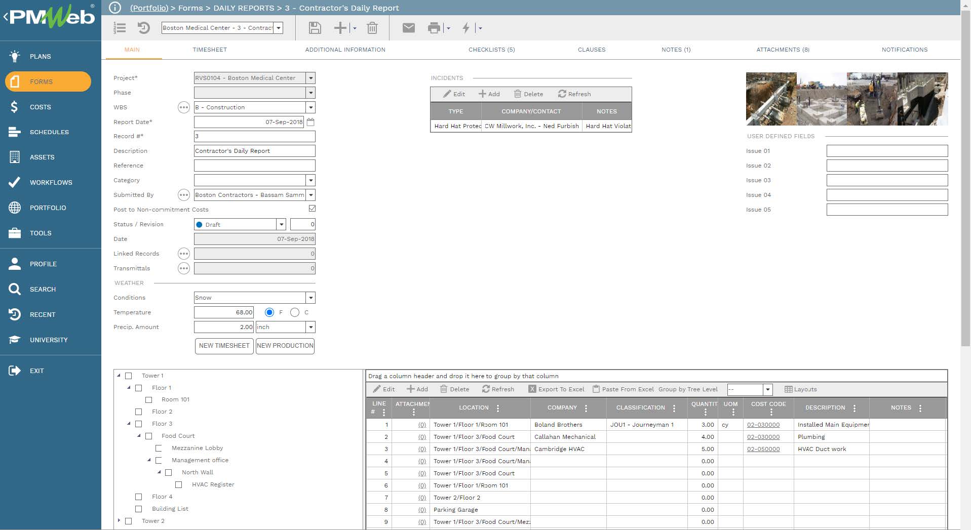 PMWeb 7 Forms Daily Reports Contractor Daily Reports 
Main