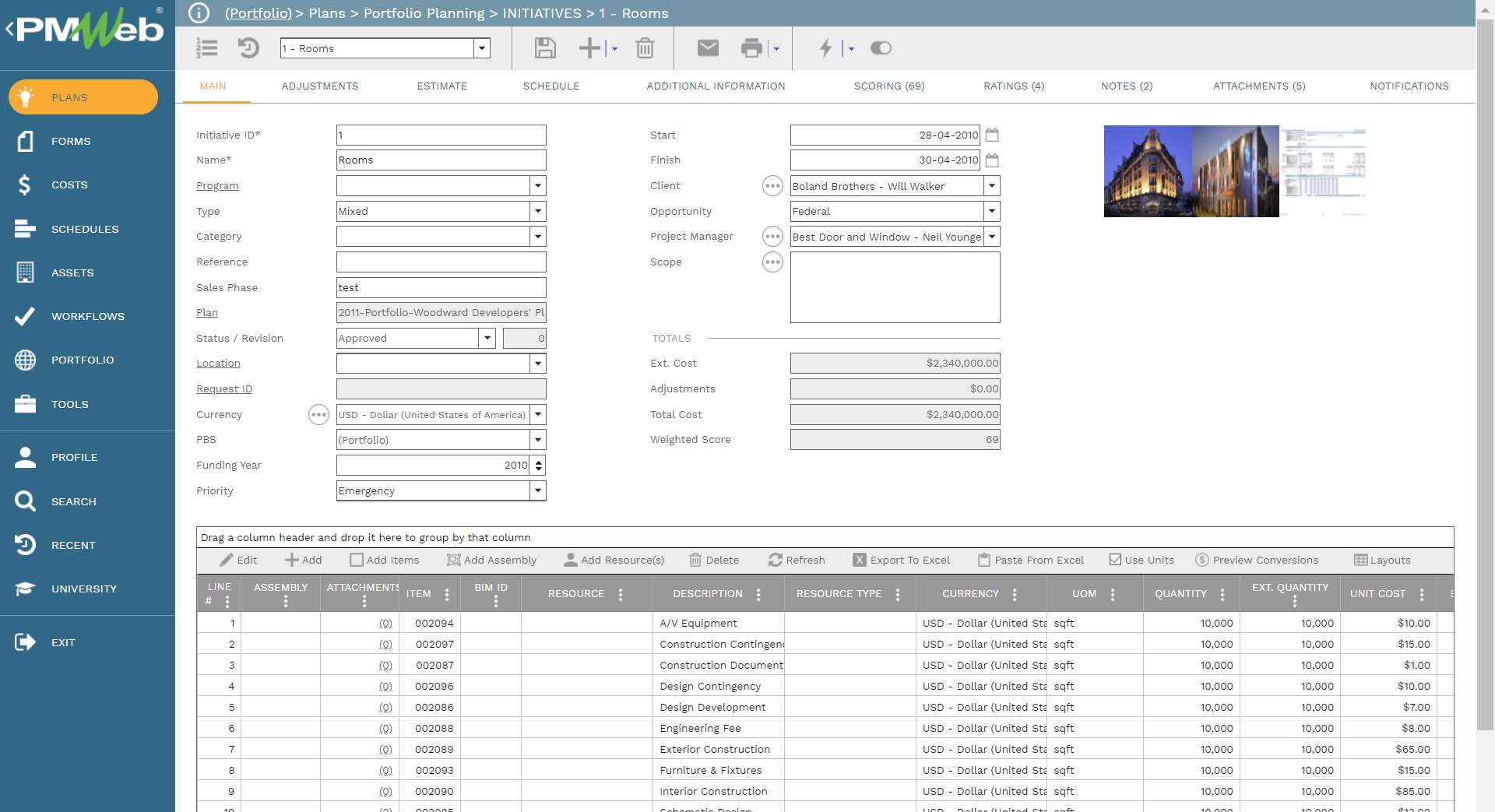 PMWeb 7 Plans Portfolio Planning Initiatives Rooms
Main