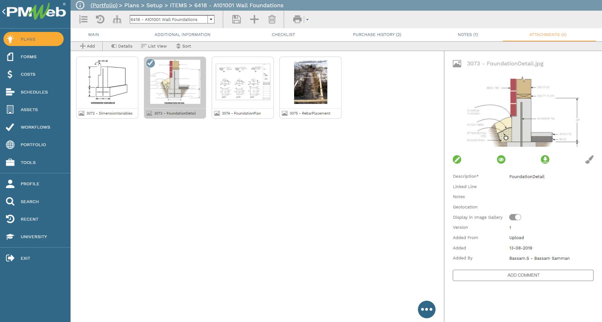 PMWeb 7 Plans Setup Items 6418 A101001Wall Foundation
Attachements