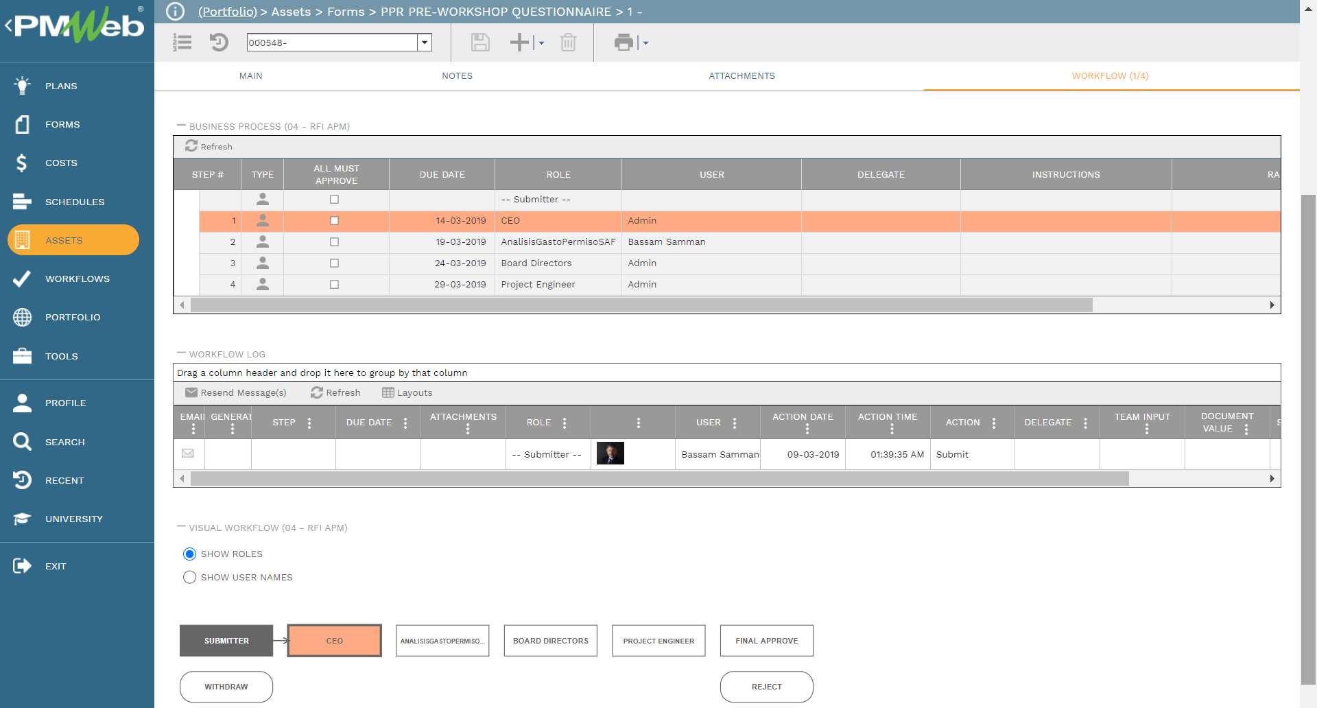 PMWeb 7 Assets Forms PPR Pre-Workshop Questionnaire 
Workflow 