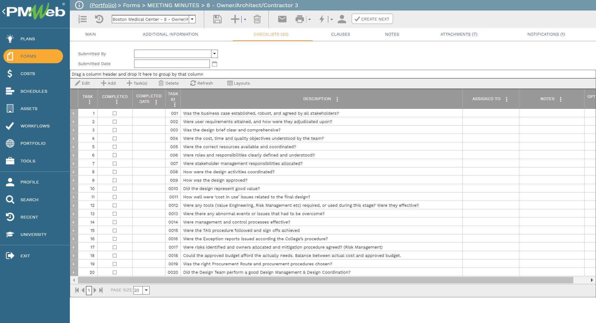 PMWeb 7 Forms Meeting Minutes 8 Owner/Architect/Contractor 3
Checklist